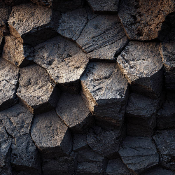 hexagonal volcanic structures created by rapid cooling.