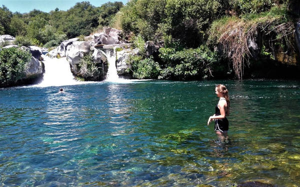 Mount Etna and Alcantara river lakes with rural villages natural pools and volcanic terraces