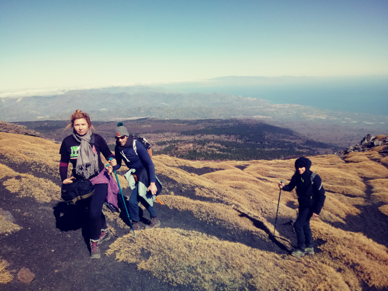 Hikers on Mount Etna departing from giardini Naxos