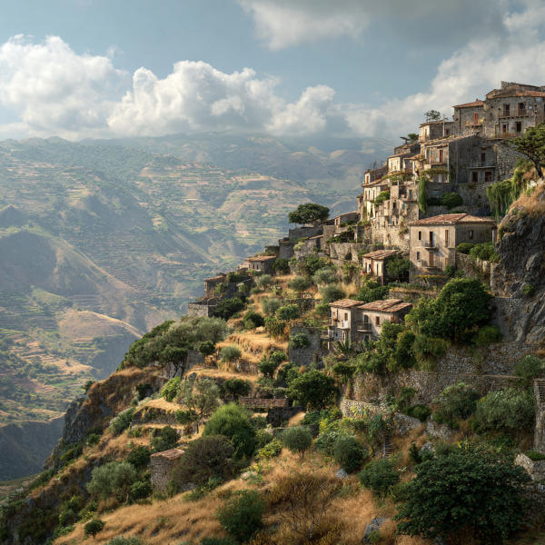 landscape of Castiglione di Sicilia above the valley