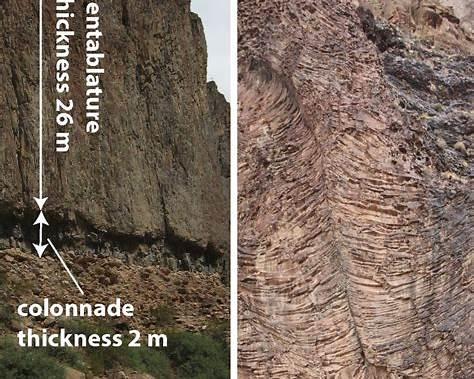tilted basalt prisms rapid cooling
